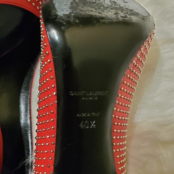 YSL Paris Studded Pointed-Toe Pump, red/Silver - Picture 4 of 16